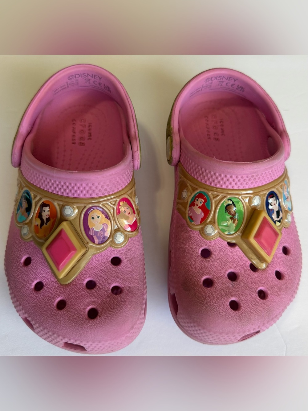 Disney Princess Light Up Crocs Pink Gold Girls Kids C9 Working Lights